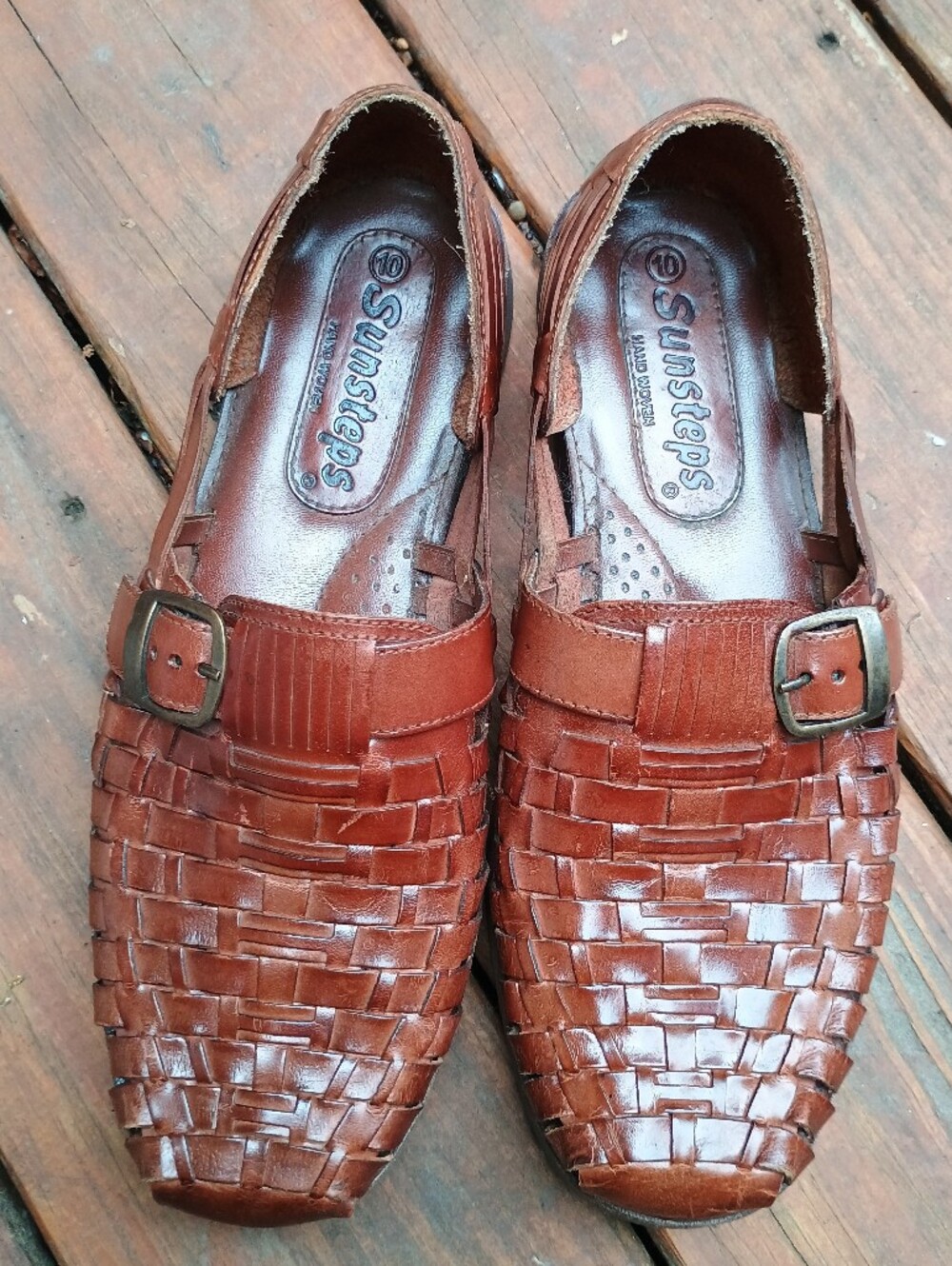SUNSTEPS MEN'S "BARCLAY" HAND WOVEN SHOES SIZE 10 LOAFER BrOWN DRESS SHOE